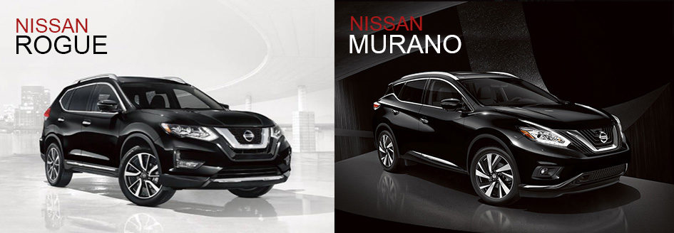 The 2018 Nissan Rogue next to the 2018 Nissan Murano